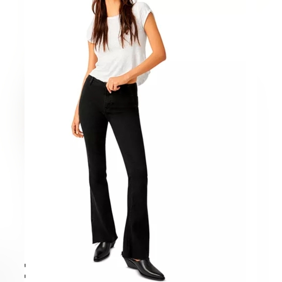 Free People Black Level Up Slit Bootcut  Raw Hem Jeans Size 28 - Picture 2 of 16